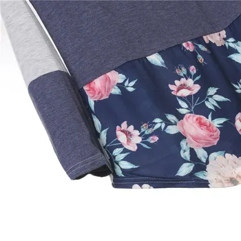 Rudenį ponios moterų atsitiktinis Palaidų Long Sleeve T-shirts Viršūnes Mados gėlių spausdinti kratinys asimetrinė ilgai marškinėliai topai