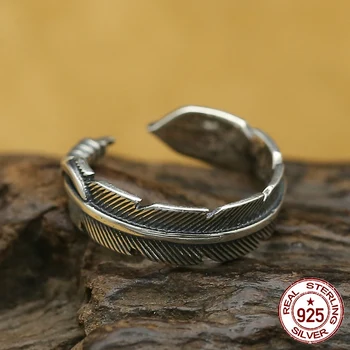 S925 sterlingas sidabro ponios žiedas asmenybės mados klasikinis papuošalai retro stiliaus raižyti Kinų stiliaus plunksnų forma karšto naujas