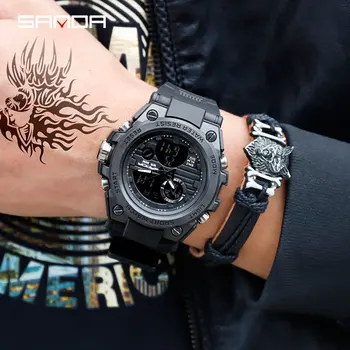 SANDA Vyrų Laikrodis Sporto Skaitmeninis LED Vandeniui Riešo Žiūrėti Prabangių Vyrų Analoginis Skaitmeninis Karinės Armijos Stilingas Mens Watch Laikrodis Siųsti
