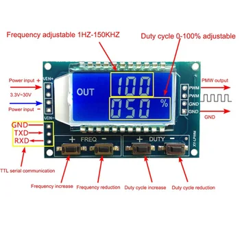 Signalo Generatoriaus PWM Impulso Dažnį, darbo Ciklas Reguliuojamas Modulio LCD Ekranas 1Hz-150Khz 3.3 V-30 V PWM Valdybos Modulis Naujas 0259