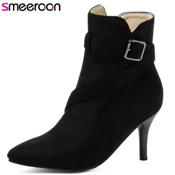 Smeeroon 2020 naujas mados ploni kulniukai, ponios batai pulko sagtis rudens žiemos dress šalies batų vientisų spalvų batai moterims