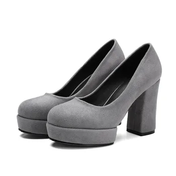 Smeeroon 2020 naujo stiliaus mados 10cm aukštos aikštėje kulniukai, suapvalinti tne platforma siurbliai, elegantiškas batai juoda abrikosų ponios batai