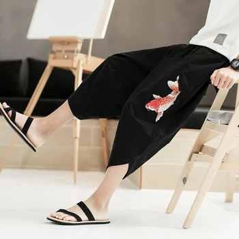 Streetwear 2020 Metų Vasaros Vyrų Sweatpants Medvilnės, Lino Siuvinėjimo Prarasti Haremas Jogger Kelnės Atsitiktinis Laisvas Kelnes Dropshipping
