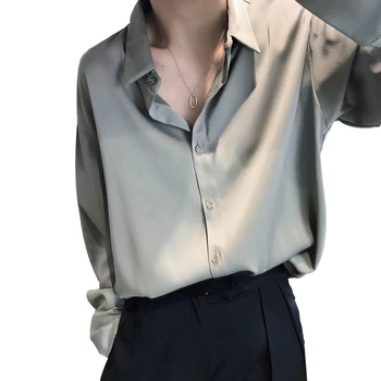 Vasaros marškinėliai 2020 Blizgus satino Šifono Palaidinė moterims korėjos pasukite žemyn apykaklės office marškinėliai moteriška Palaidinė atsitiktinis Blusas Femininas