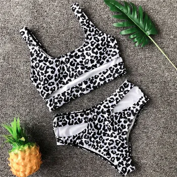 Vasaros Seksualus Retro Tvarstis Bikini Iškirpti Moterų Leopard maudymosi kostiumėlį Push up Maudymosi Kostiumai High Waisted Bikini Komplektas Vonia Biquini