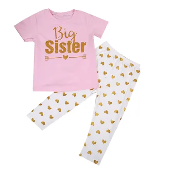 Vasarą Kūdikis Mergaitėms trumpomis Rankovėmis Medvilnės Little Big Sister T-shirt Bodysuit +Ilgas Kelnes, Komplektai, T - Shirt Šeimos Atitikimo Komplektus