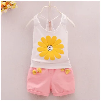 Vasarą naujų mažų vaikų drabužius moterų kūdikių animacinių filmų mielas sun flower camisole kostiumas gali būti atidarytas