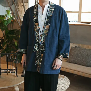 Vyrai Japonų Kimono Yukata Samurajus Haori Lino Derliaus Prarasti Tradiciniai Ukiyo Harajuku Liaudies Kostiumas Rudenį Streetwear Azijos