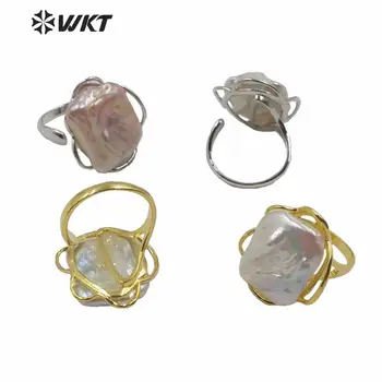 WT-R354 Didmeninės mados aukso electroplated bezel parametras aikštėje perlų žiedas moterų mados nuotaka vestuvių perlų žiedas