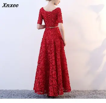 Xnxee V-kaklo Pusė Rankovių Gėlės-line Derliaus Elegantiškas Nėrinių Šalis Frocks Suknelės Grindų Ilgis Suknelės Xnxee