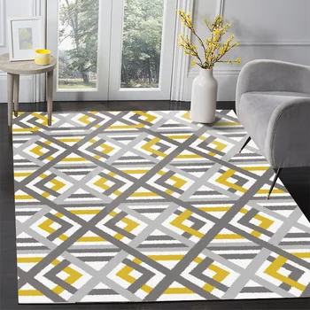 Šiaurės stiliaus geometrinis ryškiai geltona juoda kirsti linijos kilimas miegamajame, gyvenamasis kambarys, kavinė sofa grindų kilimėlis kilimų tapis tualeto durų kilimėlis
