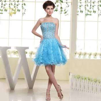 Šviesiai Mėlynos Spalvos Tiulio Raukiniai Kokteilių Suknelės Kristalų Trumpas Šalis Oficialią Prom Chalatai Baigimo Suknelės 2019 Ypatinga Proga Suknelės
