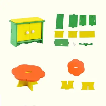 Žaisti namus žaislas mergina lėlės namas mini baldų modeliavimas stalo ir virtuvės kambarys, valgomasis apdaila medinių C9V6
