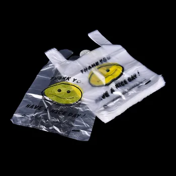 100vnt 3D prekybos Centrų Geltona Miela Šypsena Balta Liemenė Plastikiniai Pirkinių Ranka Maišo Pakavimo Krepšiai
