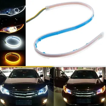 1PCS 45/60cm Dviejų spalvų LED Šviesos Juosta Automobilio Posūkio Signalo HeadlightsLED Šviesos Ruože Silicio Šviesos Vadovas Juostelės Streamer Baras Žibintas