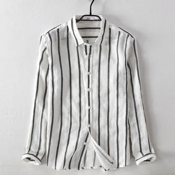 2018 Naujas vyrų dryžuotas atsitiktinis lininius marškinius prarasti medvilnės ir ramę (kiniškąją dilgėlę juostelės marškinėliai vyrams aikštėje apykaklės rudenį marškinėliai vyrų chemise