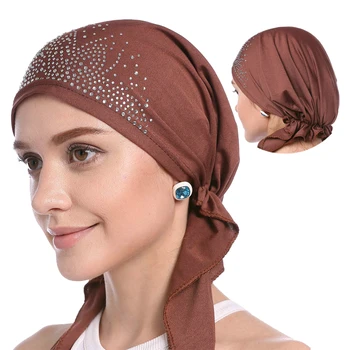 2019 Mados Musulmonų Skarelė Skrybėlę Plonas Vasaros Moterų Vidinis Hijab Variklio Dangčio Kieto Deimanto Turbaną Kepurės Indijos Galvos Wrap Skrybėlės Panele