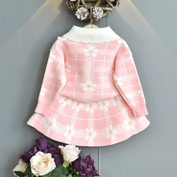 2020 2vnt Mados Mergaičių Drabužių Rinkinys Kūdikių Mergaičių Drabužių rinkiniai merginos Megztinis+Sijonas mergaitėms suknelės, kostiumas 21