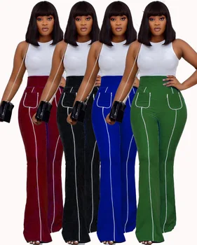 2020 m. rudens mados afrikos moterų vientisos spalvos high juosmeniu plius dydis ilgas kelnes S-3XL