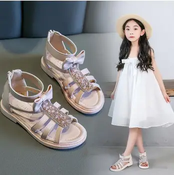 2020 m. vaikų vasaros bateliai mažai mergaitei basutės odinės dideli vaikai mados lankas princesė paplūdimio sandalai 3 4 5 6 7 8 9 10 12