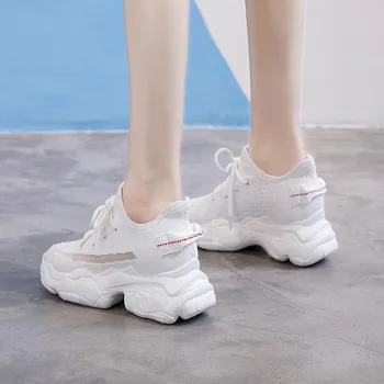 2020 raudona tėtis batai platformos laisvalaikio bateliai aukštas aukštakulniai moteriški bateliai plaukioja austi sporto platforma batai, Akių platforminiai batai