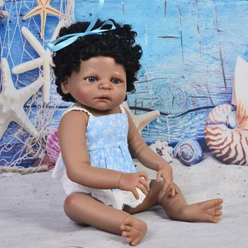 23inch Tikroviška Kūdikiams Boneca Visą silikono Vinilo juoda oda 55cm rankų darbo maudytis mergina lėlės stilingas lopšelio kolekciją parduoti