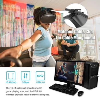 5M Didelės Spartos Duomenų Perdavimo Įkrovimo Kabelis Oculus Quest 2 VR Ausines USB 3.0, USB-A Tipo C Kabelio VR Priedai
