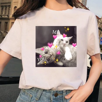 90s Juokinga balti Marškinėliai Harajuku Drabužius Marškinėlius Estetinės Katė Anime Madinga T-shirt Kawaii Grafinis Tees Ullzang Moterims