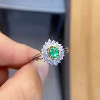 925 sterlingas sidabro Natūralus žaliasis Smaragdas Žiedai smulkūs Papuošalai dovana moterims vestuvių atidaryti didmeninė augalų naujas 4*5mm jcj0405773agml