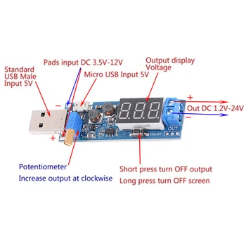 Aukštos Kokybės DC-DC 3.5-12V 1,2-24V LCD USB Žingsnis AUKŠTYN / Žemyn Maitinimo Modulis, Reguliuojamas Padidinti Buck Konverteris