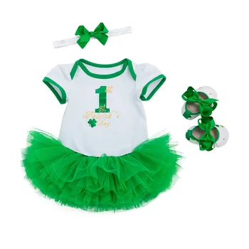 Baby girl Nustatyti St. Patrick ' s dobilų hoodie purus sijonas lankelis batus, 4 VNT Komplektus bamblys mergina trumpas rinkiniai L1217