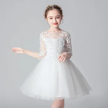Baltųjų Gėlių Mergaičių Suknelės, Vestuvių Tiulio Nėrinių Ilgai Girl Dress Šalies Kalėdų Dress Vaikai Princesė Kostiumas Vaikams