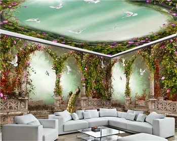 Beibehang Fantazijos, gražių tapetų arkos didelės kolonos sielovados gėlės povas namo sienų freskomis papel de parede tapetai