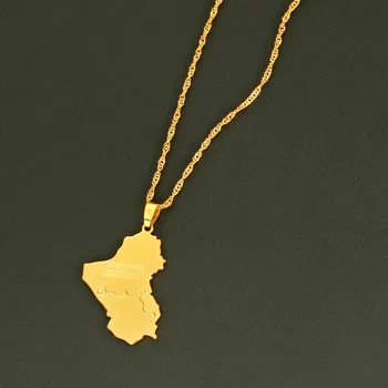 CHENGXUN Aukso Spalvos Irako Respublikos Žemėlapis Pakabukas Karoliai, Papuošalai Žemėlapis Irako Vėrinius Vyrai Moterys Grandinės Choker