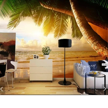 Custom 3D foto tapetai, saulėlydis, paplūdimys, palmių dekoracijas kambarį, miegamąjį, TV foną, sienos vandeniui papel de parede