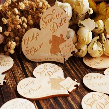 Custom Širdies vestuvių išsaugoti data magnetai, medienos vestuvių Šaldytuvas Magnetai su puzzle stiliaus