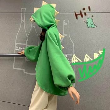 Dinozaurų Palaidinukė Moterų Hoodies 2021 Prarasti Korėjos Skulptūra Draugės Rudens Žiemos Seserys Apranga Plius Vilnos Gobtuvu Striukė