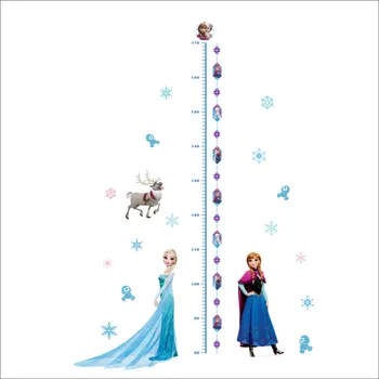 Elsa Anna Princesė Sienų Lipdukai Aukštis Priemonė, vaikų kambario, Namo Apdaila Mergaičių Sienos Lipdukai Meno Augimo Diagramos Vaikams