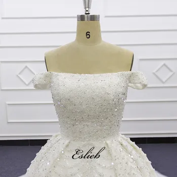 Eslieb Kamuolys Suknelė visiškai kristalų ilgai traukinio vestuvių suknelė 2020 Užtrauktukas atgal Dramblio kaulo vestuvių suknelės Vestido de Noiva
