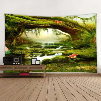 Fantazijos upės, miško grožio fone gobelenas scenos dekoravimo užuolaidų skaitmeninis spausdinimas gali būti pritaikytas gamyklos tiesioginio pardavimo