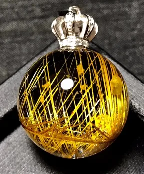 Fizinis Aukso Rutilated Kvarco Kristalo Titano Pakabukas Rutulys, Kamuolys 20mm Moterų Karoliai Pakabukas Papuošalai AAAAA Pažymėjimas