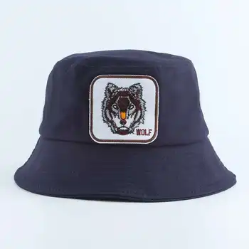 Gyvūnų Vilkas Siuvinėjimo Panama Juoda Balta Kibiro Kepurę Kibirą Skrybėlės Mens Lauko Medvilnės Žvejybos Hat Vyrams, Moterims Korėjos Skrybėlę