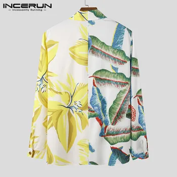 INCERUN Mados Vyrų Havajų Marškinėliai Spausdinami Kratinys Mygtuką Atsitiktinis ilgomis Rankovėmis Palaidinė Streetwear 2021 Atostogų Camisa Masculina