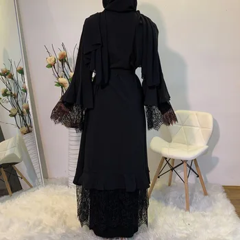 Juoda Abaja Dubajus Kimono Megztinis Mujer Ramadanas Turkija Hijab Musulmonų Suknelė Abayas Moterims Saudo arabijos Islamo Drabužių Kaftans Caftan