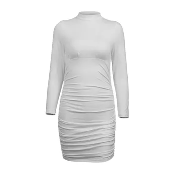 KANCOOLD suknelė Moterims Rudenį Seksualus ilgomis Rankovėmis Kietas Golfo Slim Stora Ruched Mini Suknelė streetwear nauja suknelė momen 2020MAR12