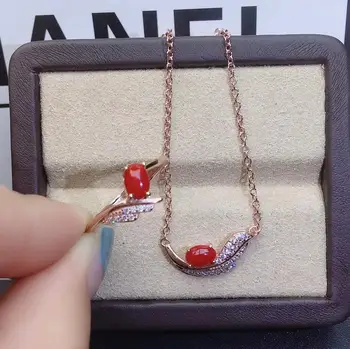KJJEAXCMY fine jewelry natūralus raudonasis koralas 925 sterlingas sidabro moterų brangakmenio pakabukas karoliai, žiedas nustatyti paramos bandymo populiarus