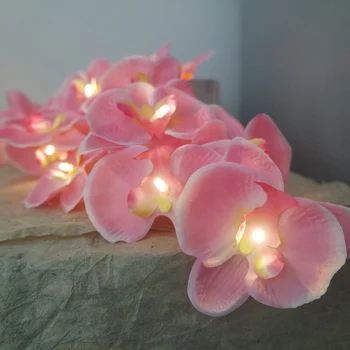 Kūrybos rankų darbo rožinė orchidėjų vainiką su LED Žibintai, string ,Vazos, gėlių kompozicijų, 