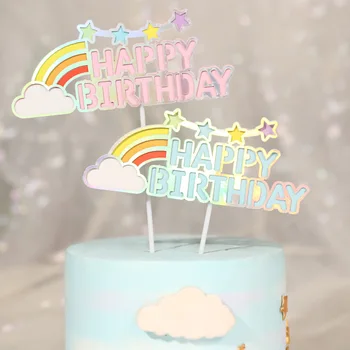 Kūrybos Vienaragis Šalies Pyragas Apdaila Papercard Rainbow Star Happy Birthday Cake Toppers Kūdikių Dušas Gimtadienio Desertas Dekoras