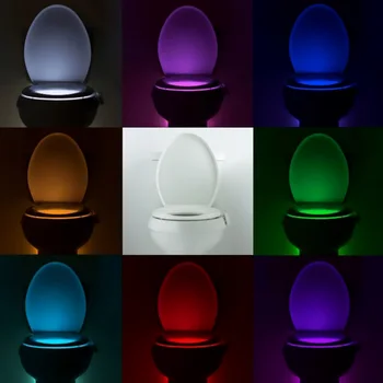 LED Tualeto Sėdynė Naktį Šviesa 8 Spalvų Permainingi Judesio Jutiklis unitazo Šviesos Apšvietimas, Vonios kambarys WC Naktį Lempa Namų Vonioje