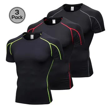 Lixada Pack 3 Vyrai Trumpas Rankovės Suspaudimo Marškinėliai Quick Dry Veikia Fitneso Sporto Treniruotės T-Shirt Baselayer Viršų